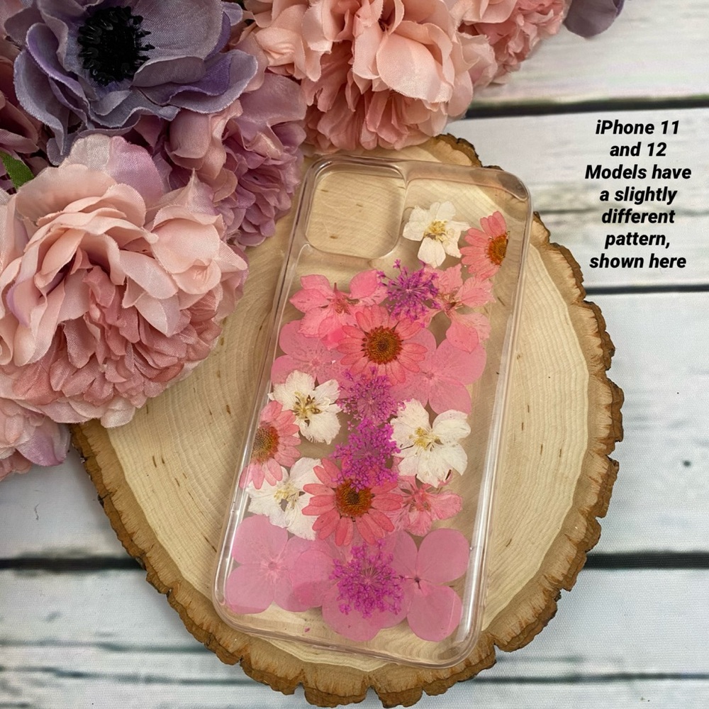 Hand Pressed Pink and White Flower iPhone Case - Picture 8 of 13